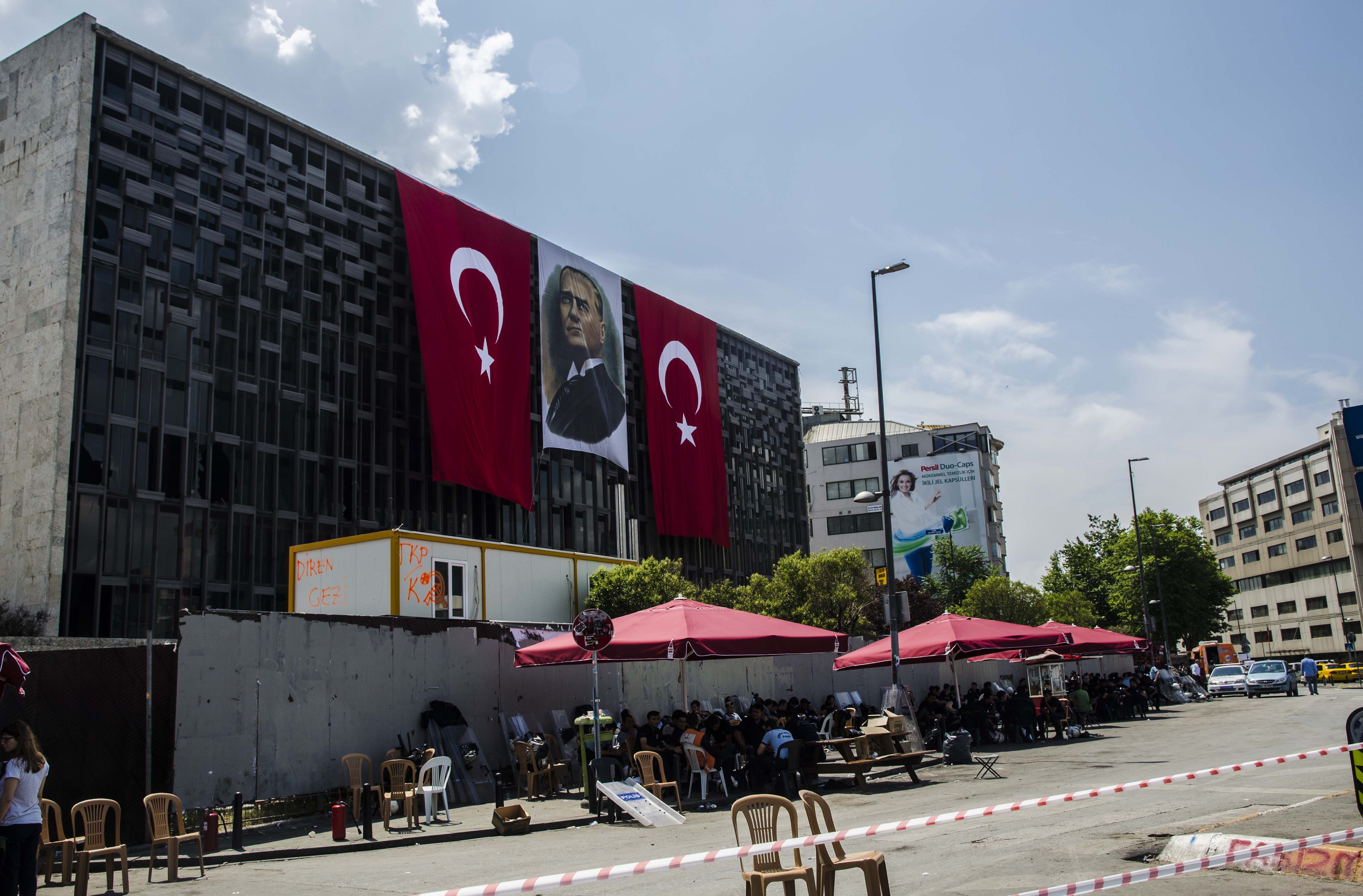 Taksim, and the culture center lost his coloreful flags